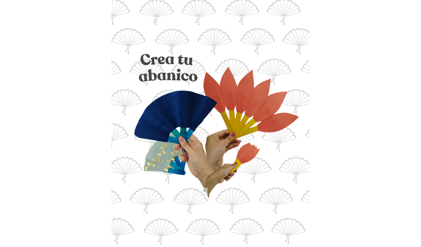 imagen con fotografía con mano sosteniendo abanicos y texto que dice crea tu abanico