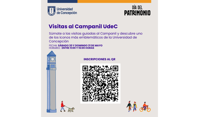 Invitación visita guiada al Campanil de la Universidad de Concepción, ícono patrimonial del campus universitario.