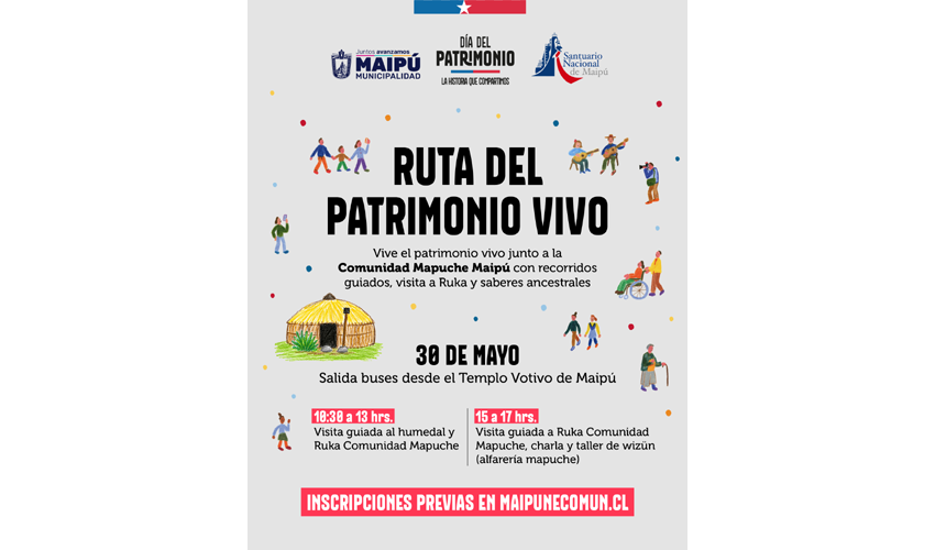 "RUTA DEL PATRIMONIO VIVO" Vive el patrimonio vivo junto a la Comunidad Mapuche Maipú con recorridos guiados al humedal, visita a Ruka y saberes ancestrales